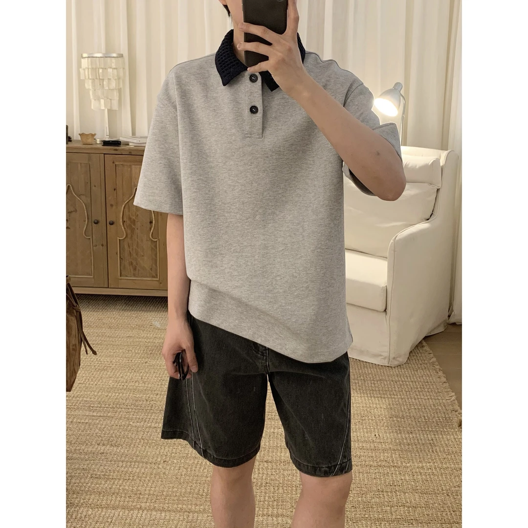 阿茶与阿古拼色空气层短袖POLO衫男夏季宽松休闲上衣t恤A2504512