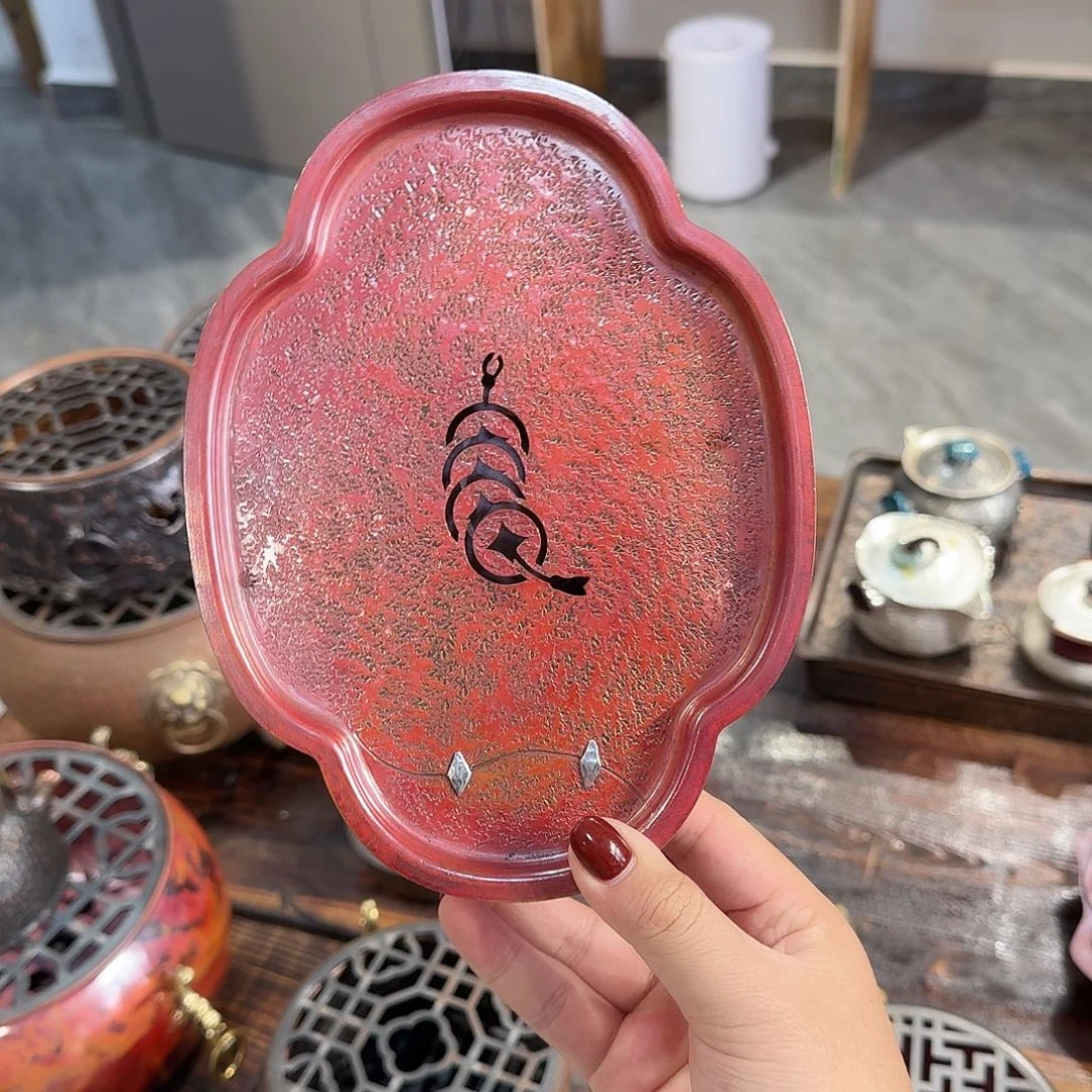 @***二紫铜手工制作海棠茶盘