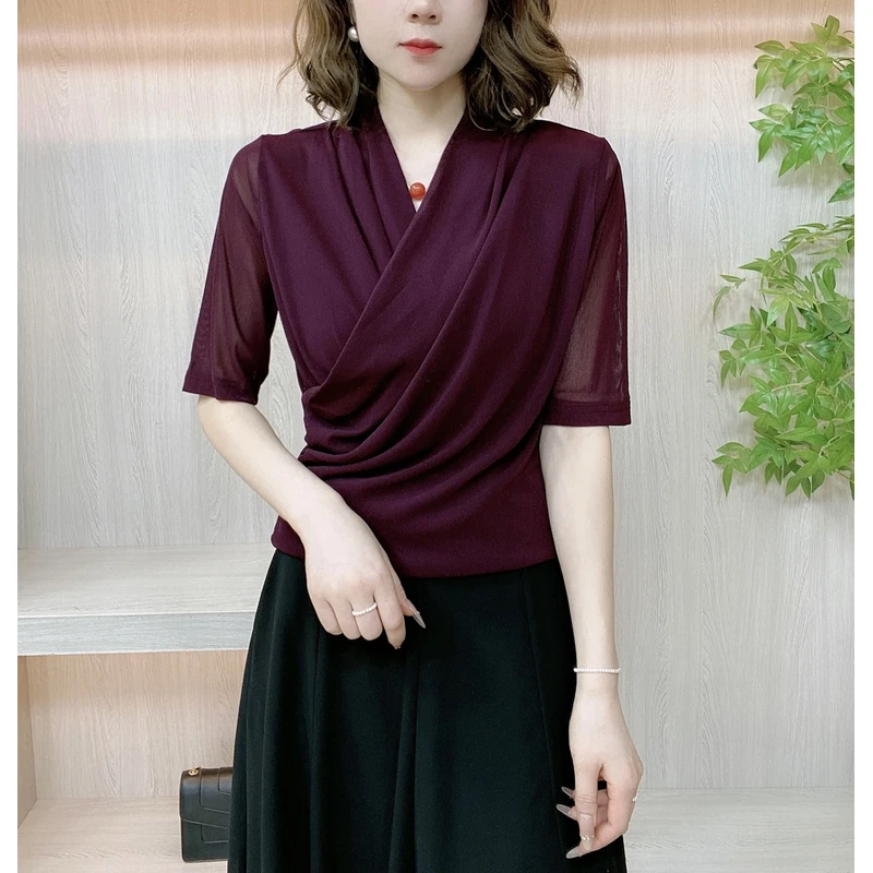 早春秋新款纯色交叉时尚百搭显瘦洋气气质小衫
