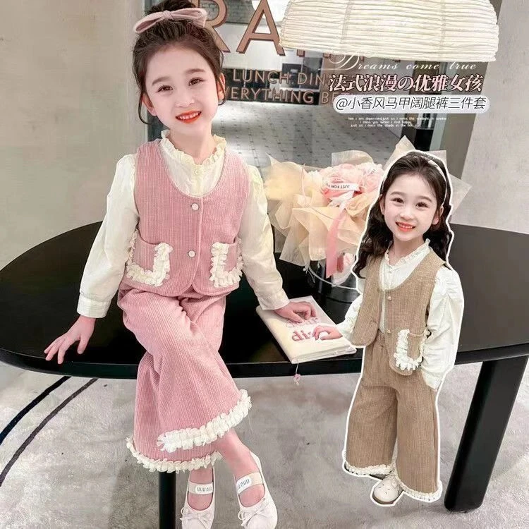 2025春秋女秋季套头常规款套装女童马甲童装秋冬