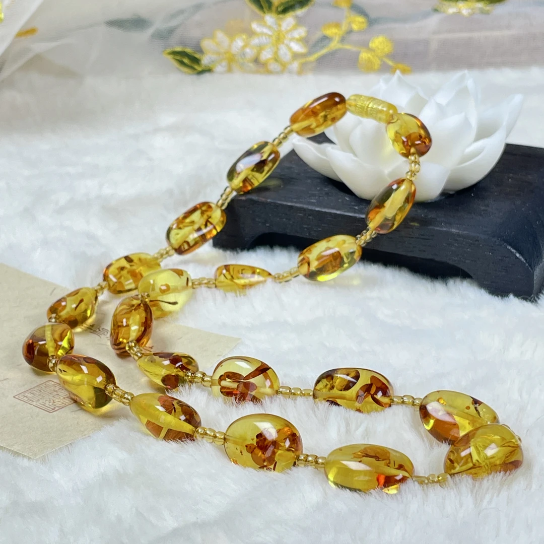 芷桦珠宝-天然俄罗斯花珀随形项链一花一世界设计款时尚百搭休闲