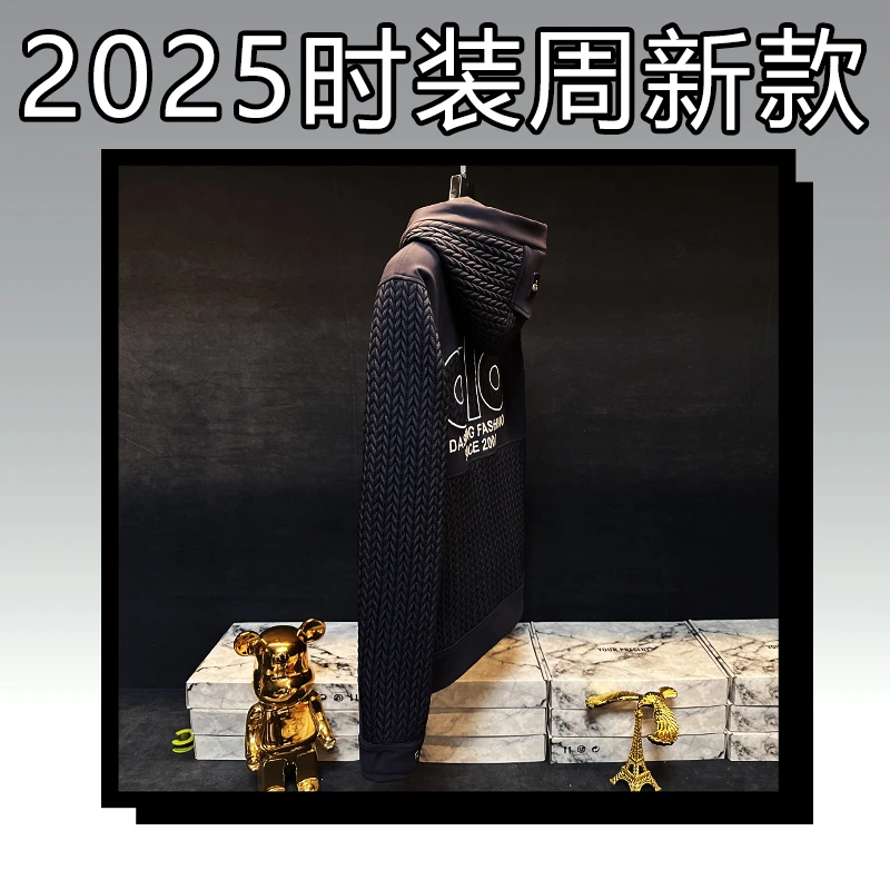 L【25673】麦穗拼接男士秋冬季新款外套潮牌轻奢夹克高端刺绣男装