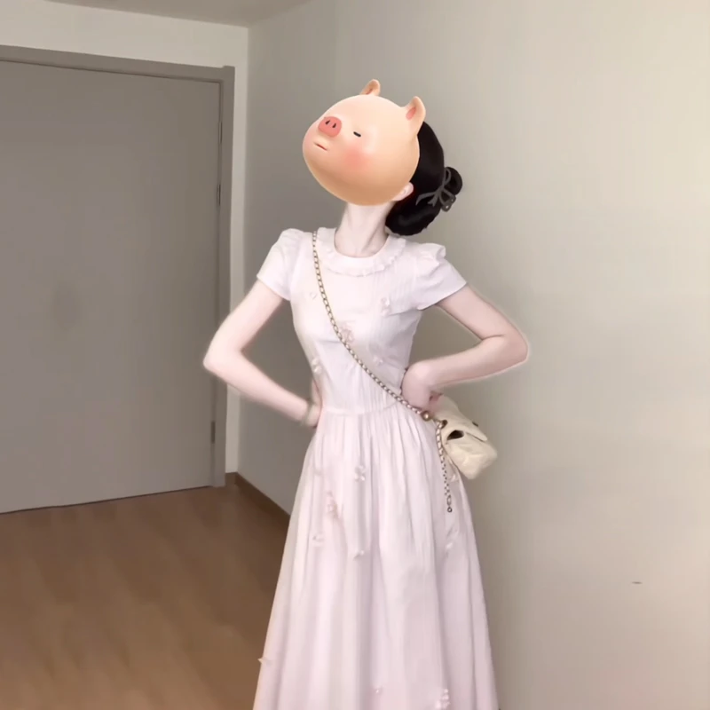 哥弟阿玛施正品法式绝美甜美减龄立体花朵温柔风洋装女夏季高级感