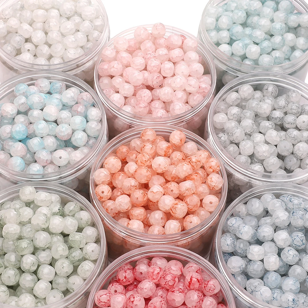 玻璃仿水染玉碎墩墩珠圆珠散珠子手工diy制作手链项链饰品材料包