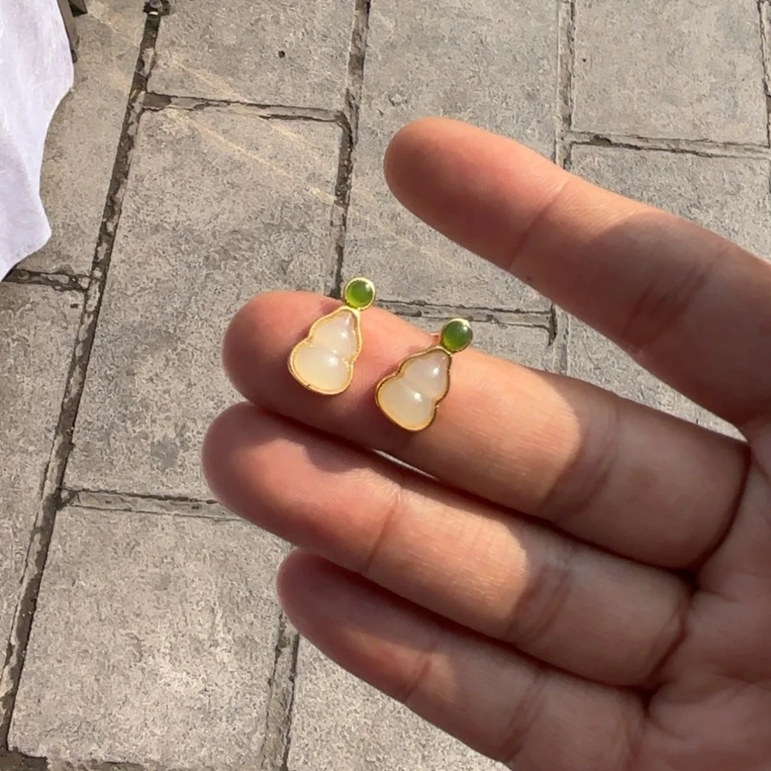 颈饰银S925镶嵌和田玉葫芦耳钉