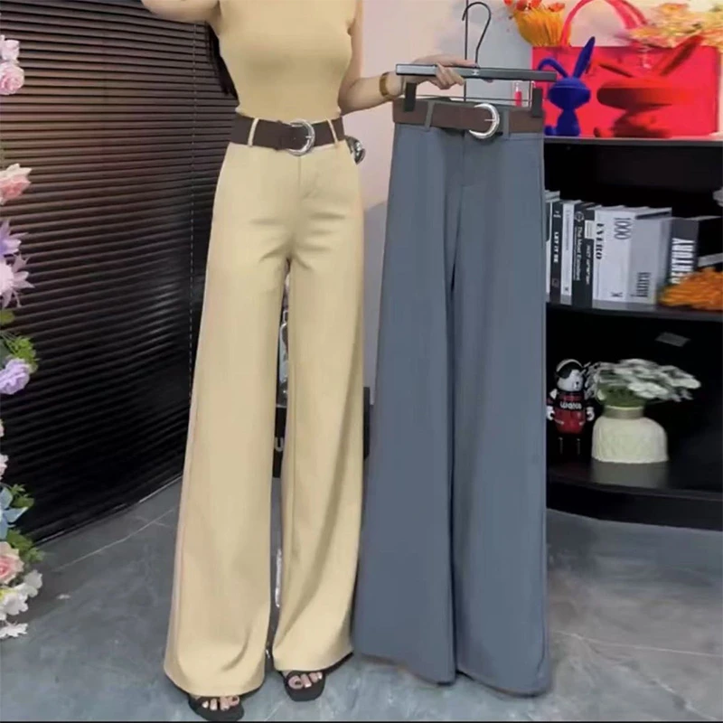 网红同款洋气百搭卡其色拖地裤女2025秋季新款设计感不贴腿阔腿裤