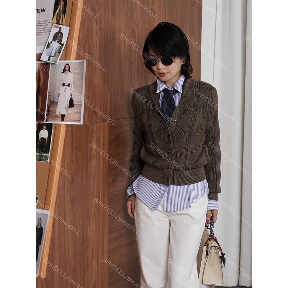 SHIIEELL老钱风针织翻领毛衫休闲时尚百搭短款独特漂亮小衫ZAY25