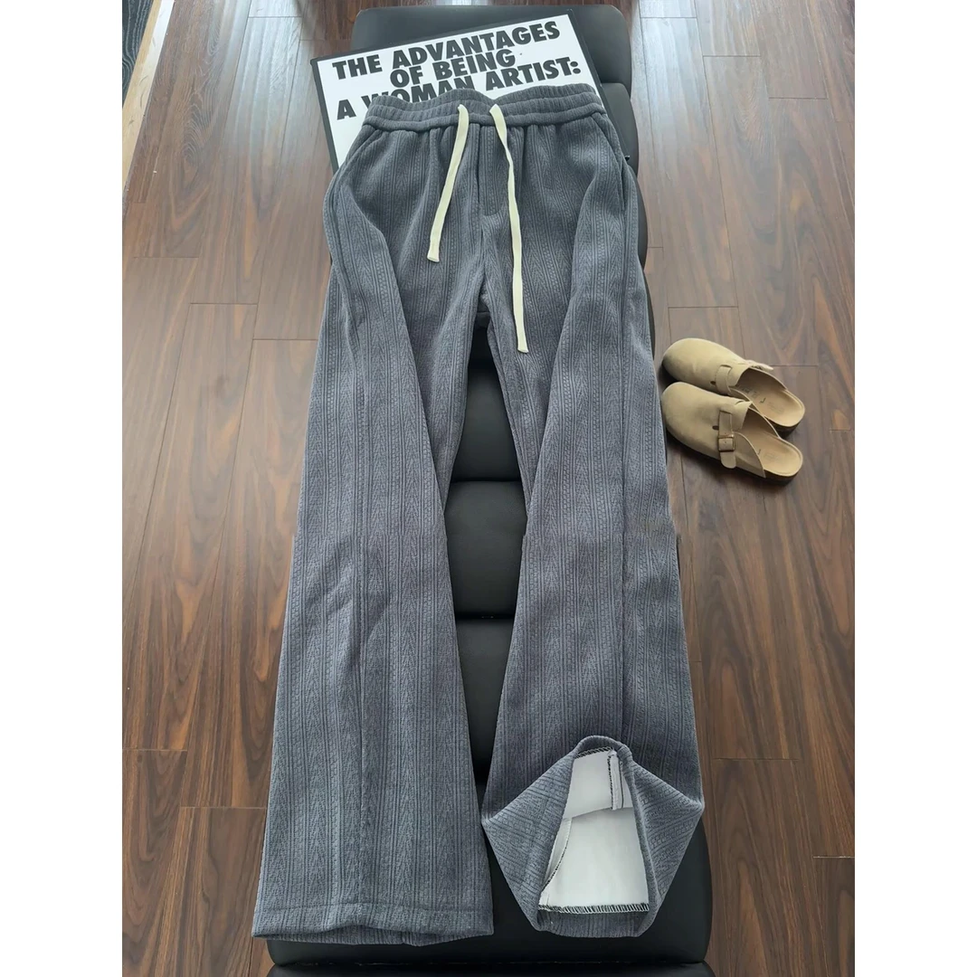 深灰色麦穗纹直筒休闲裤男秋季小香风高级感针织卫裤垂坠感阔腿裤