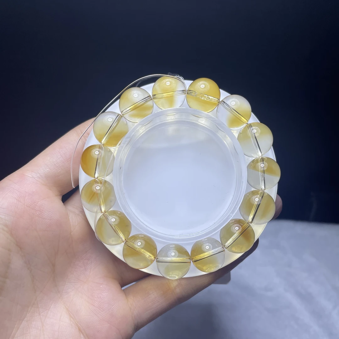收藏级毕业级 全净体巴西黄水晶手链手串 整体无暇 13.2mm左右