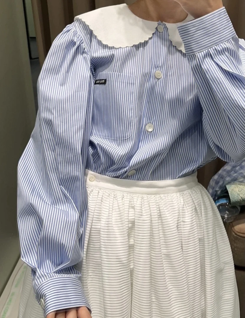 95新 MIU MIU/缪缪  aa1087 蓝色条纹衬衫 38码 95新