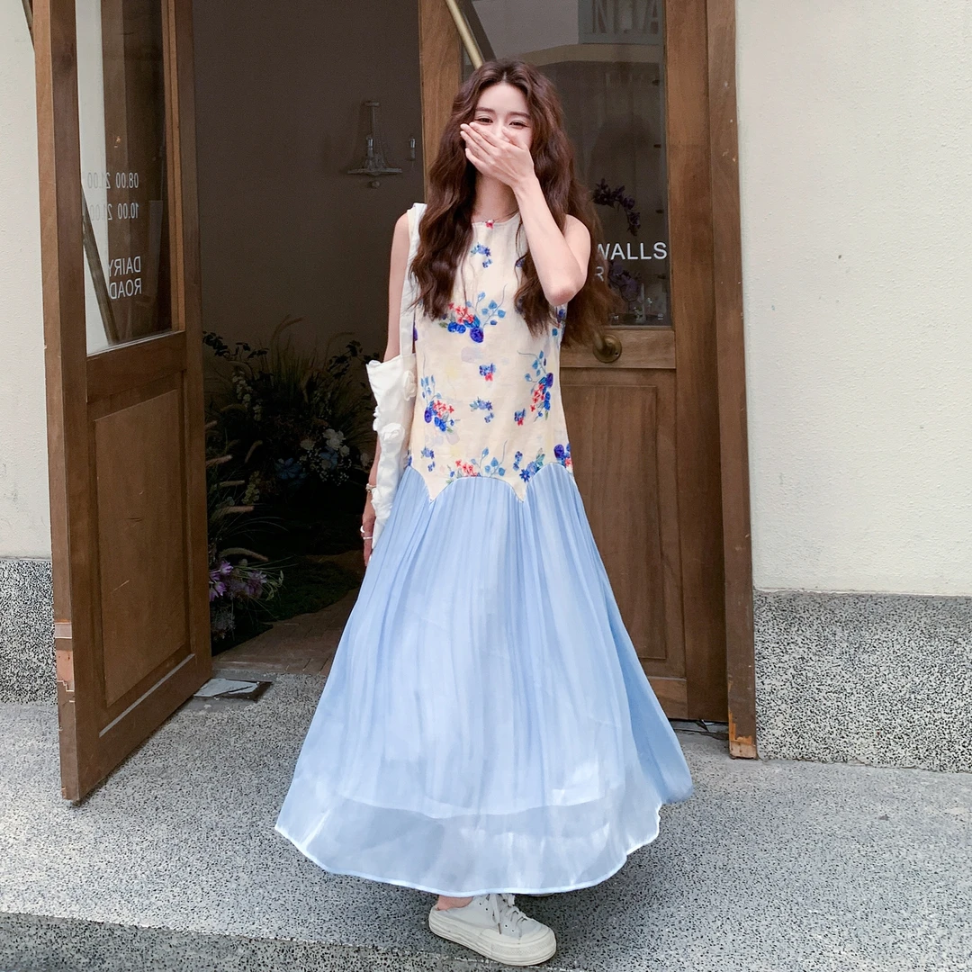 小众法式气质设计感今年流行碎花拼接宽松甜美温柔风连衣裙夏天