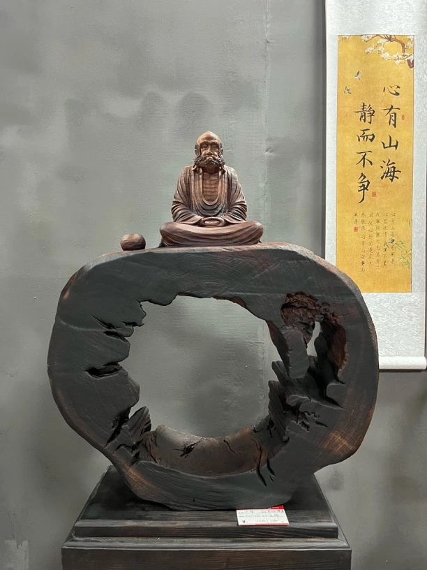 参禅悟道达摩香樟木根雕
