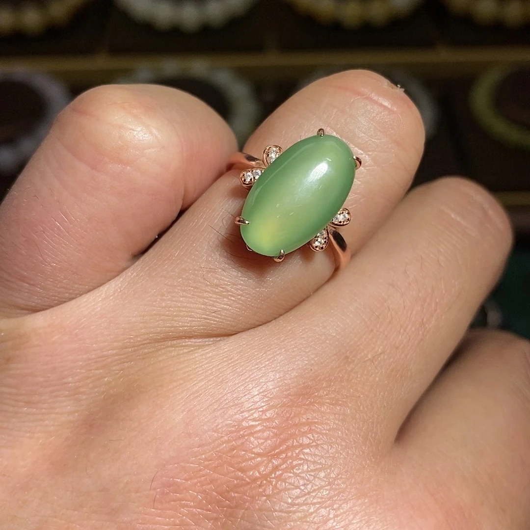 【闪购商品】银S925镶嵌戒指和田玉（碧玉）