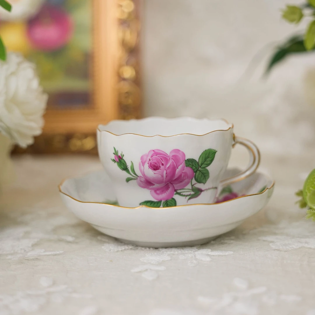 Meissen梅森二等品德国红玫瑰咖啡杯欧式奢华高档复古