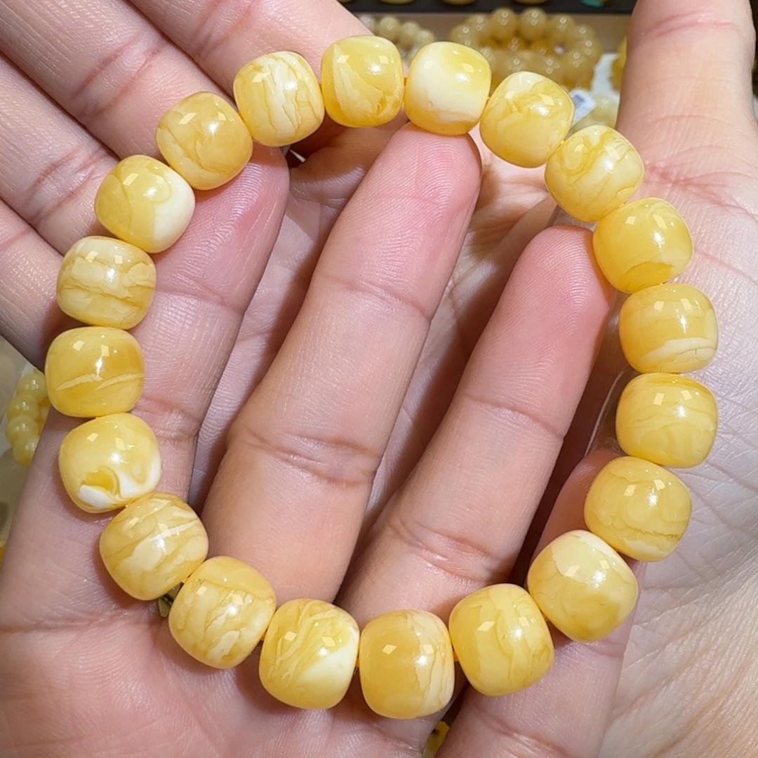 琥珀未镶嵌珠宝奇石11m焦皮同料老型花蜡手串16.8