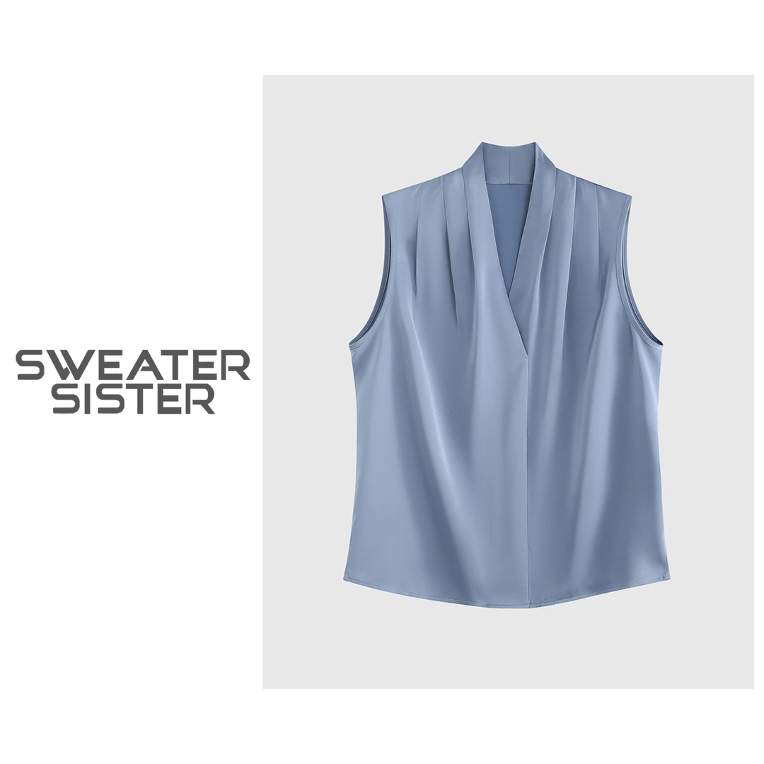 【新】法式西装内搭气质v领无袖上衣女515-01021