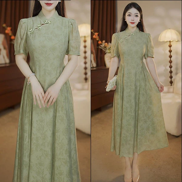 2025夏季新款国风新中式显瘦中长款连衣裙23B-070