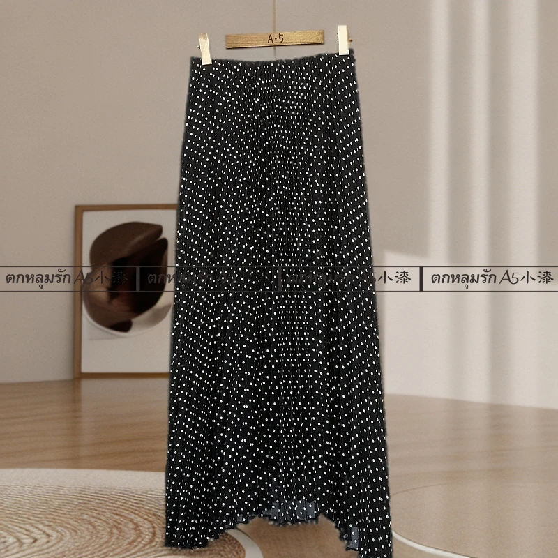 【小漆7独立设计师品牌款】A5时尚松紧腰轻奢压褶波点半身裙8165