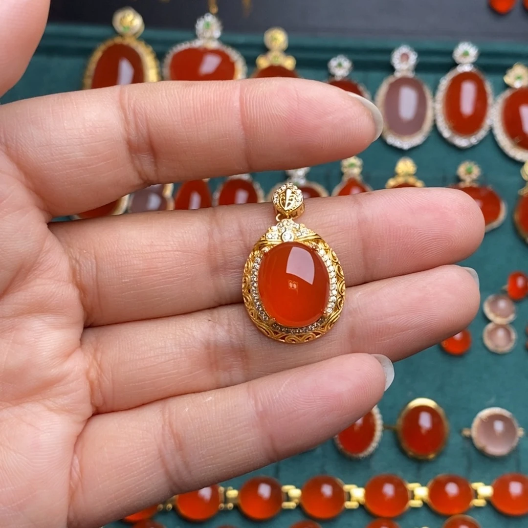 吊坠(不含链)银S925镶嵌南红玛瑙