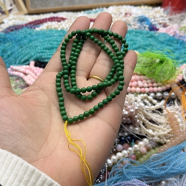 玛瑙/玉髓珠宝半成品未镶嵌一条4mm绿松长58厘米左右
