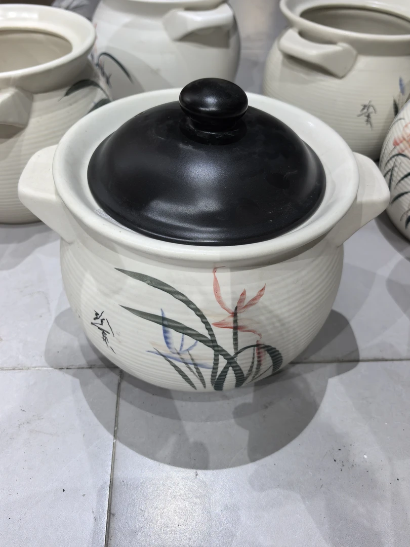 景德镇珍宝砂锅5.5升砂锅2319白兰花黑盖微瑕