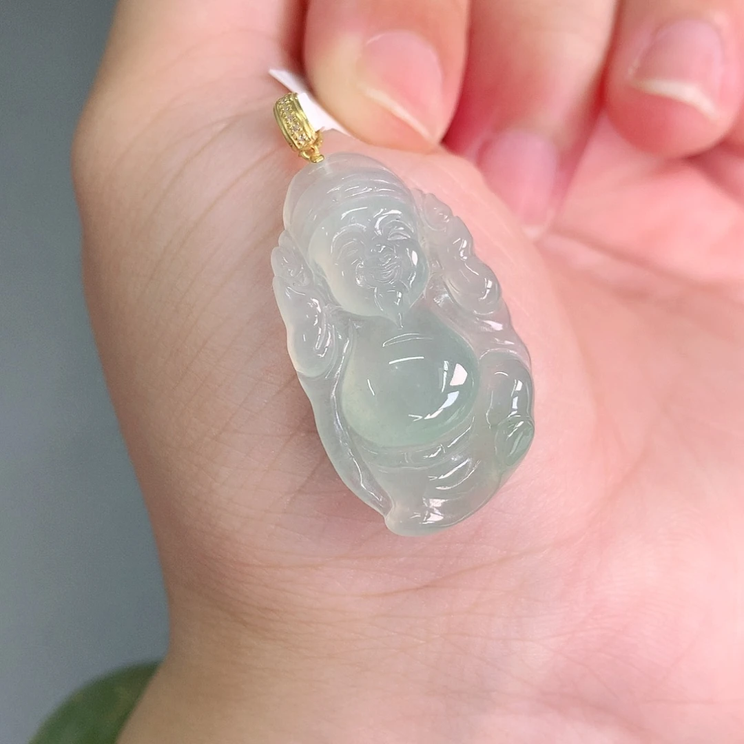 翡翠18K金镶嵌颈饰冰晴财神爷30-17-5.8如