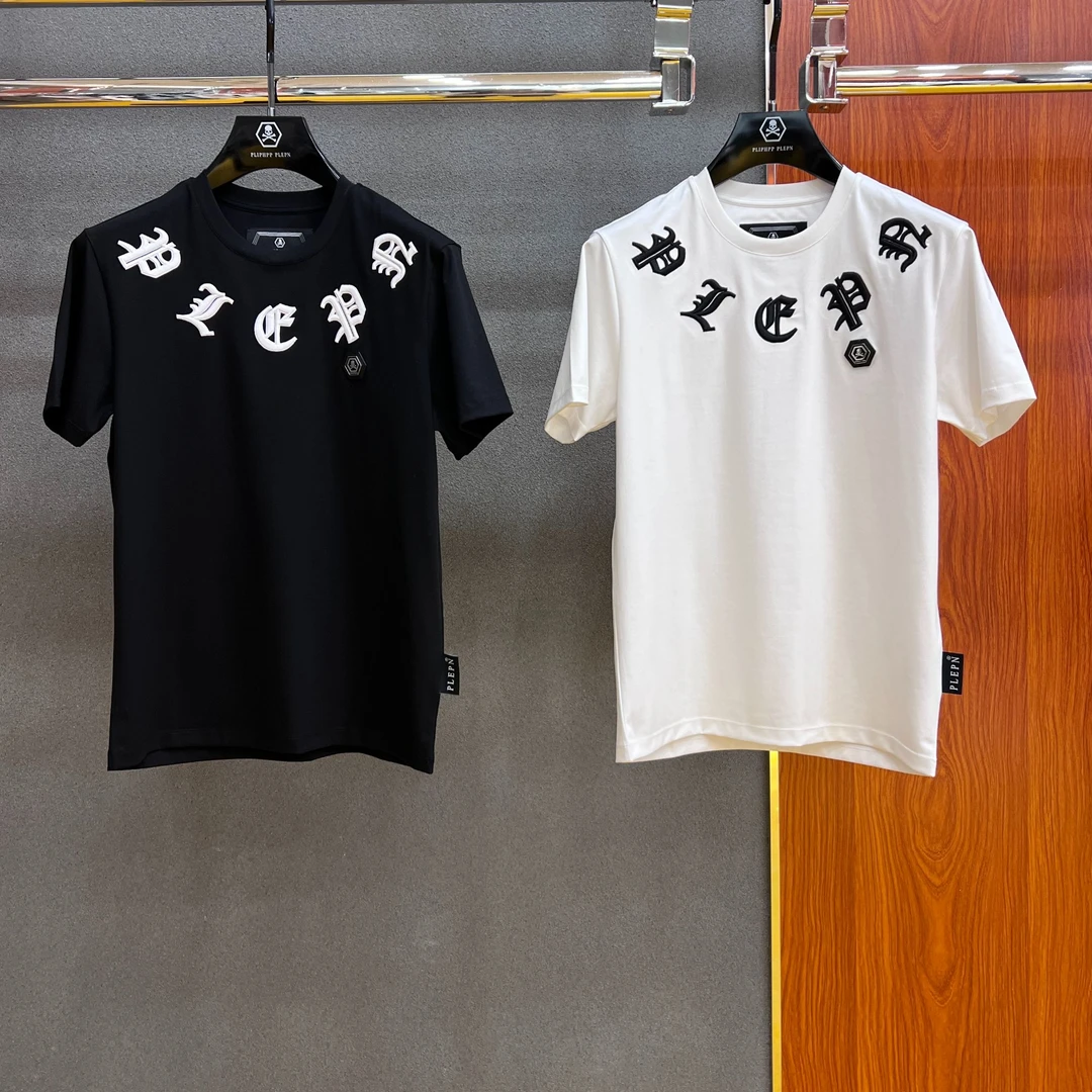 PP正品 男士修身弹力圆领短袖T恤梵文刺绣时尚百搭夏季半袖1697