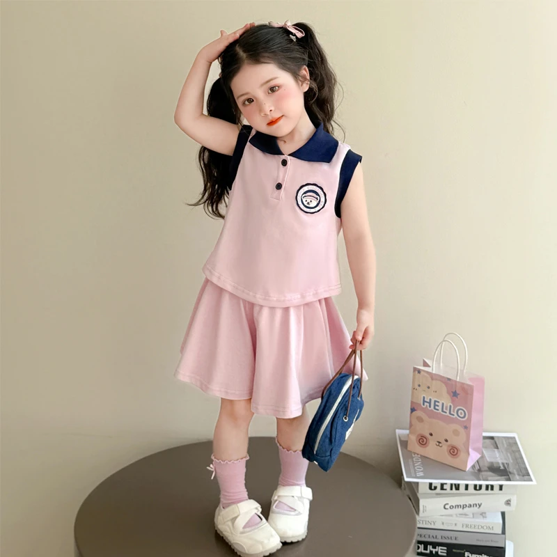 女童polo无袖套装洋气儿童夏季2025新款女宝宝短裤两件套小女孩潮