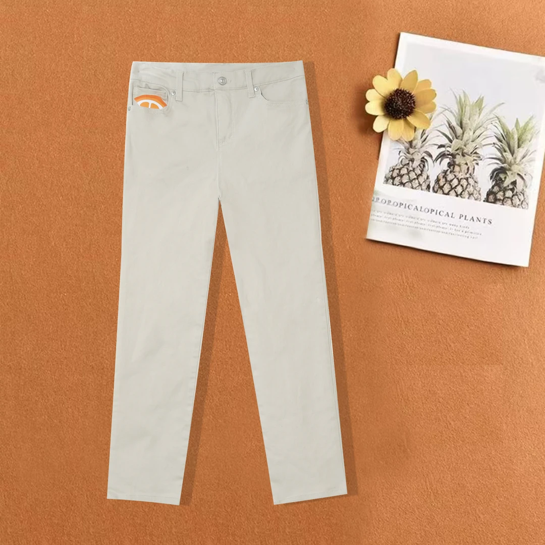 春秋季女士时尚简约潮流ins风修身直筒浅色气质高腰牛仔裤P-N111