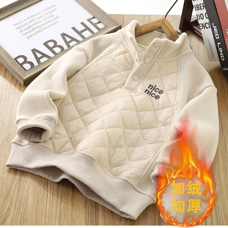男童加绒加厚卫衣2025新款中大童夹棉圆领衫男孩冬季保暖防风上衣