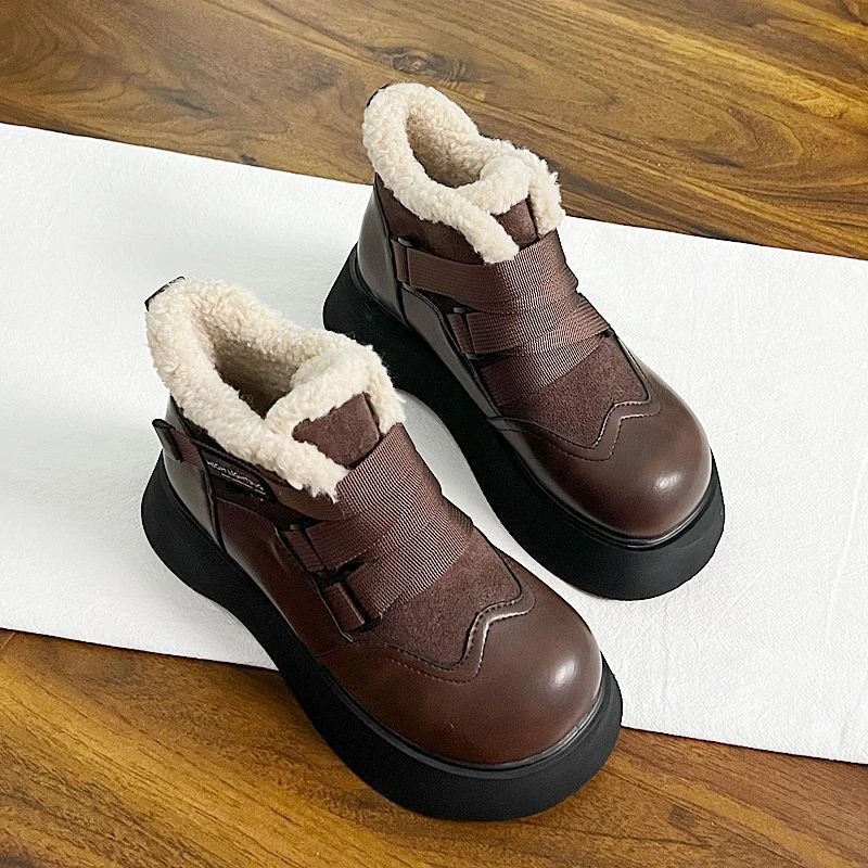 UHCK韩版2025冬季新款时尚百搭加绒雪地靴女保暖东北棉鞋厚底复古