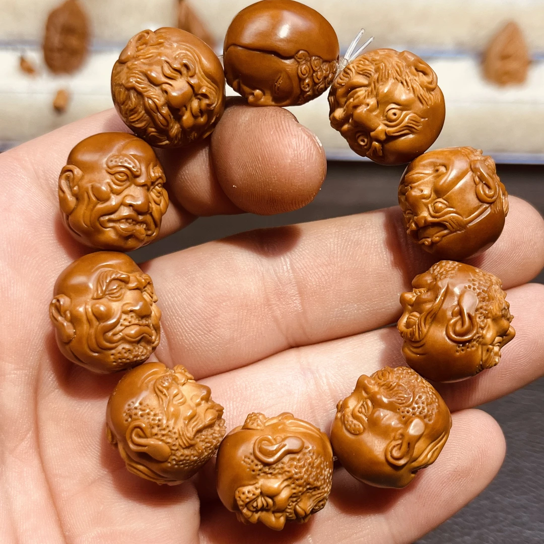 1.9小琴罗汉 梅林铁核  纯手工雕刻  橄榄核手串 文玩手串