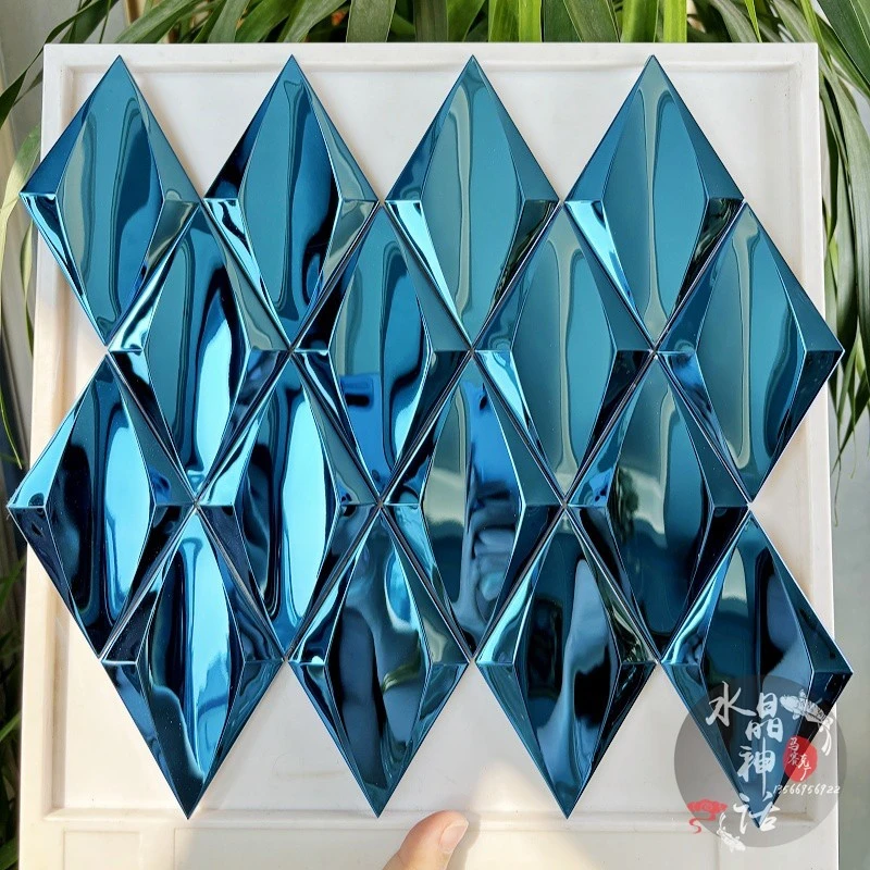 3D立体不规则金属不锈钢菱形马赛克瓷砖镜面KTV酒吧背景墙贴装修