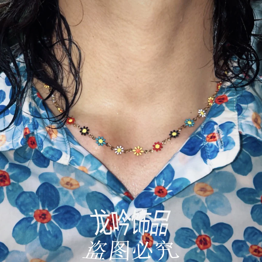 钛钢项链 多巴胺五彩可爱雏菊花朵ins清新气质百搭个性百搭项链