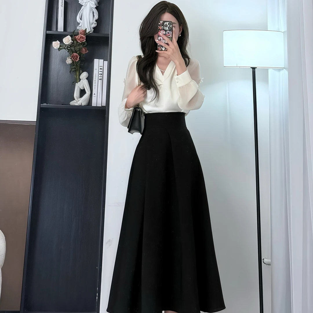 拉夏贝尔25夏新显瘦气质优雅通勤法式时尚衬衫+半身裙 10391 LSC