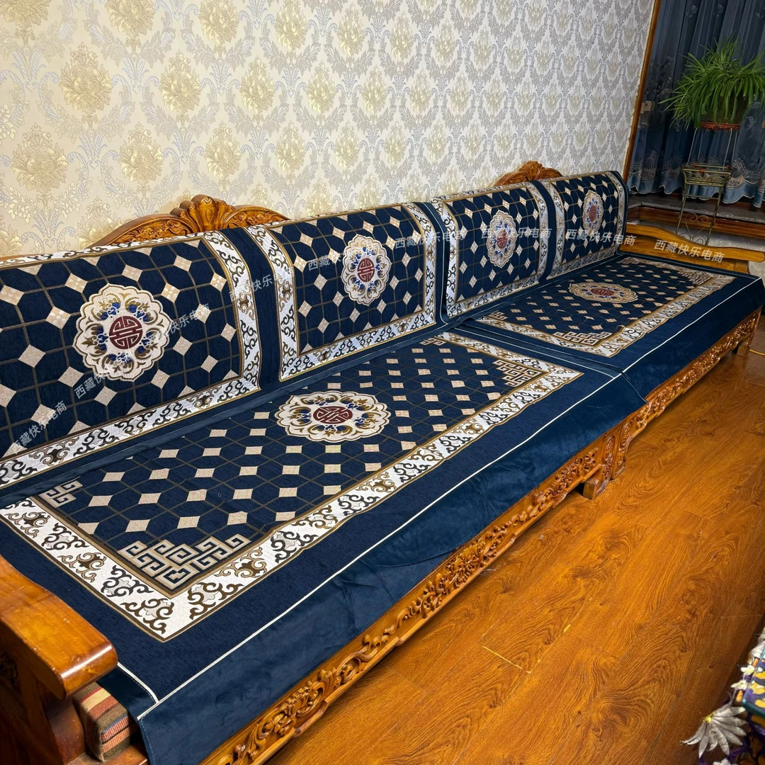 2025藏式家用藏式床垫雪尼尔提花防滑款沙发垫民族风轻奢全盖布