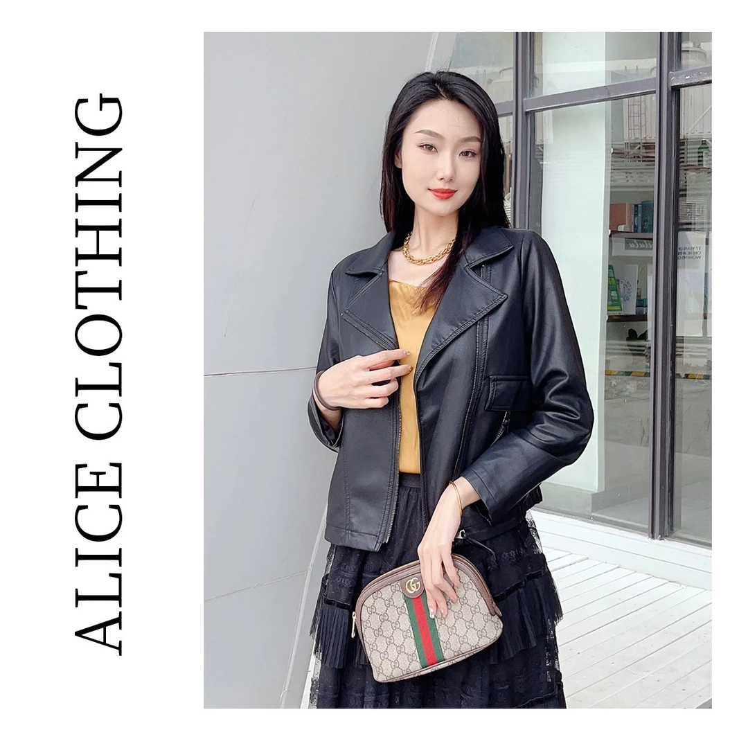 1 爱丽丝气质网红皮质外套女士时尚显瘦休闲百搭长袖韩版P163848r