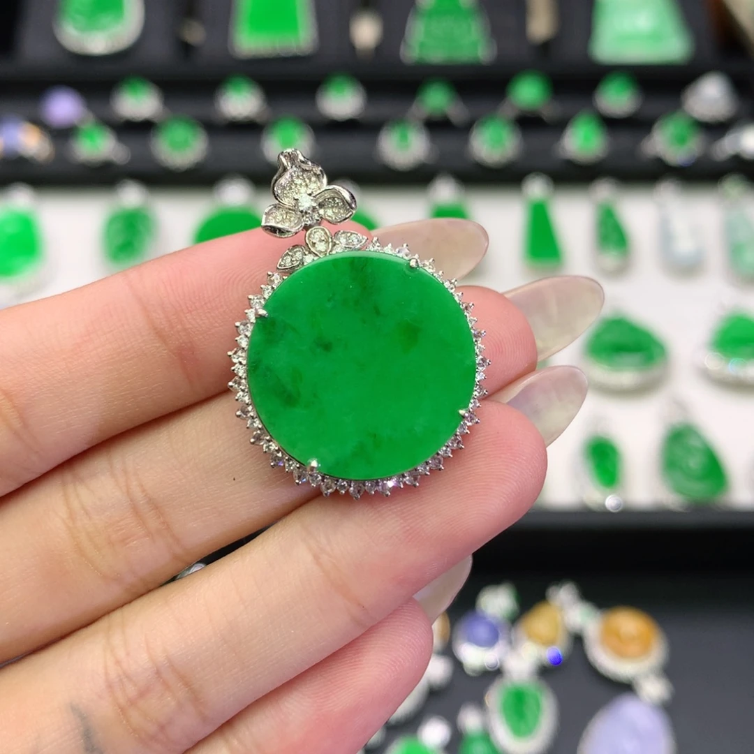 翡翠18K金镶嵌吊坠(不含链)