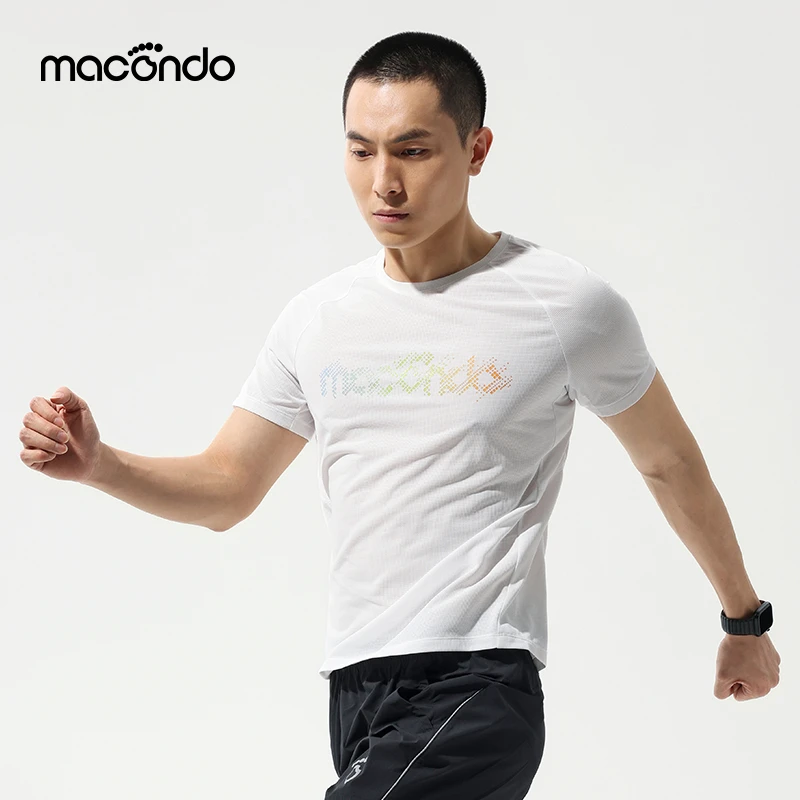 马孔多汗不显印花短袖T恤 吸湿速干透气腋下一片式拼接跑步训练