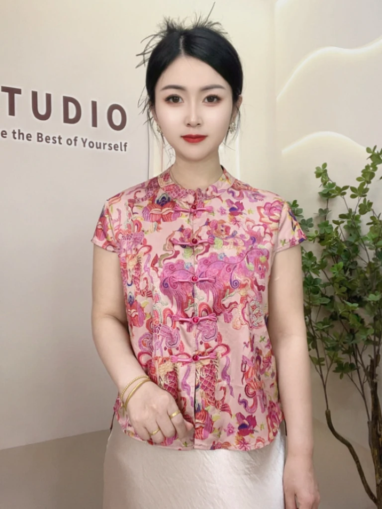 【沫姿女装】设计感557遮肉时尚百搭洋气显瘦气质减龄女士短袖衬衫