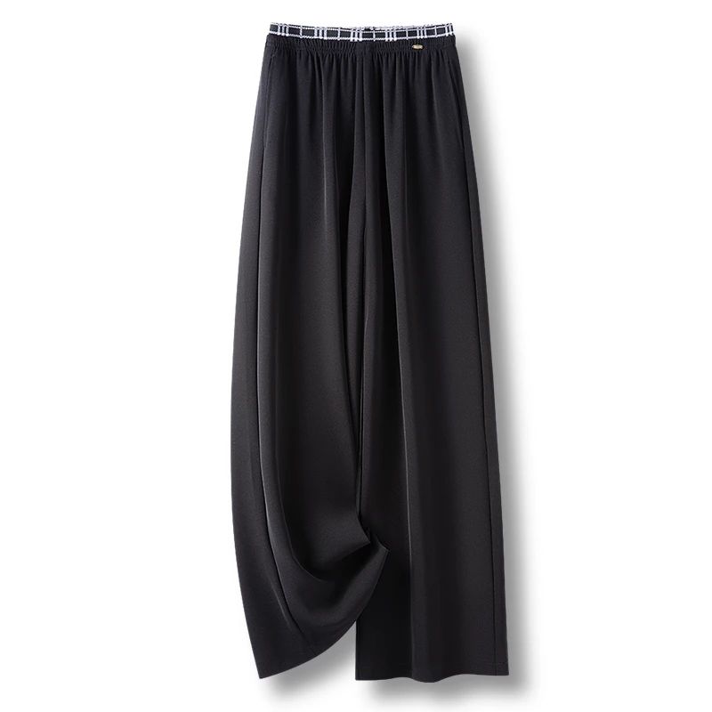 黑色垂顺舒适阔腿休闲裤女夏季2025新款高腰防晒凉凉裤直筒拖地裤