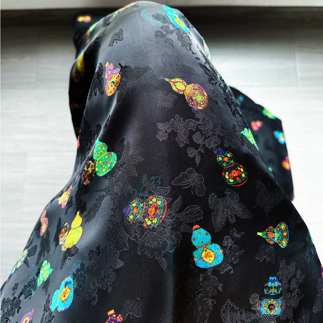 【彩福禄】布头时装面料花萝香云纱提花绢纺莨纱重磅顺德莨绸