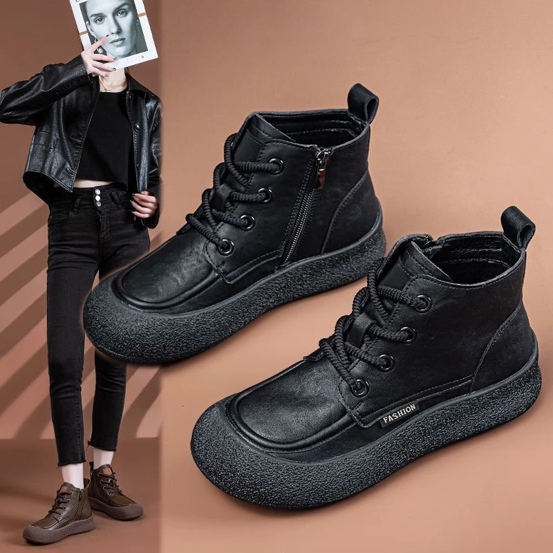 厚底马丁靴女款加绒靴子2025新款秋冬季英伦风增高短靴复古机车靴