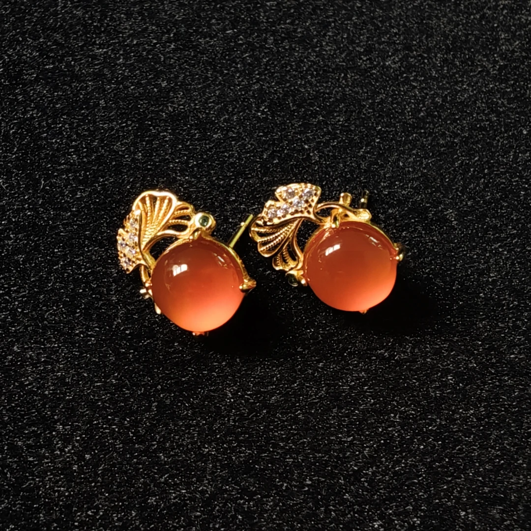 保山南红原矿耳钉 S925银镶嵌-多样性发货一件