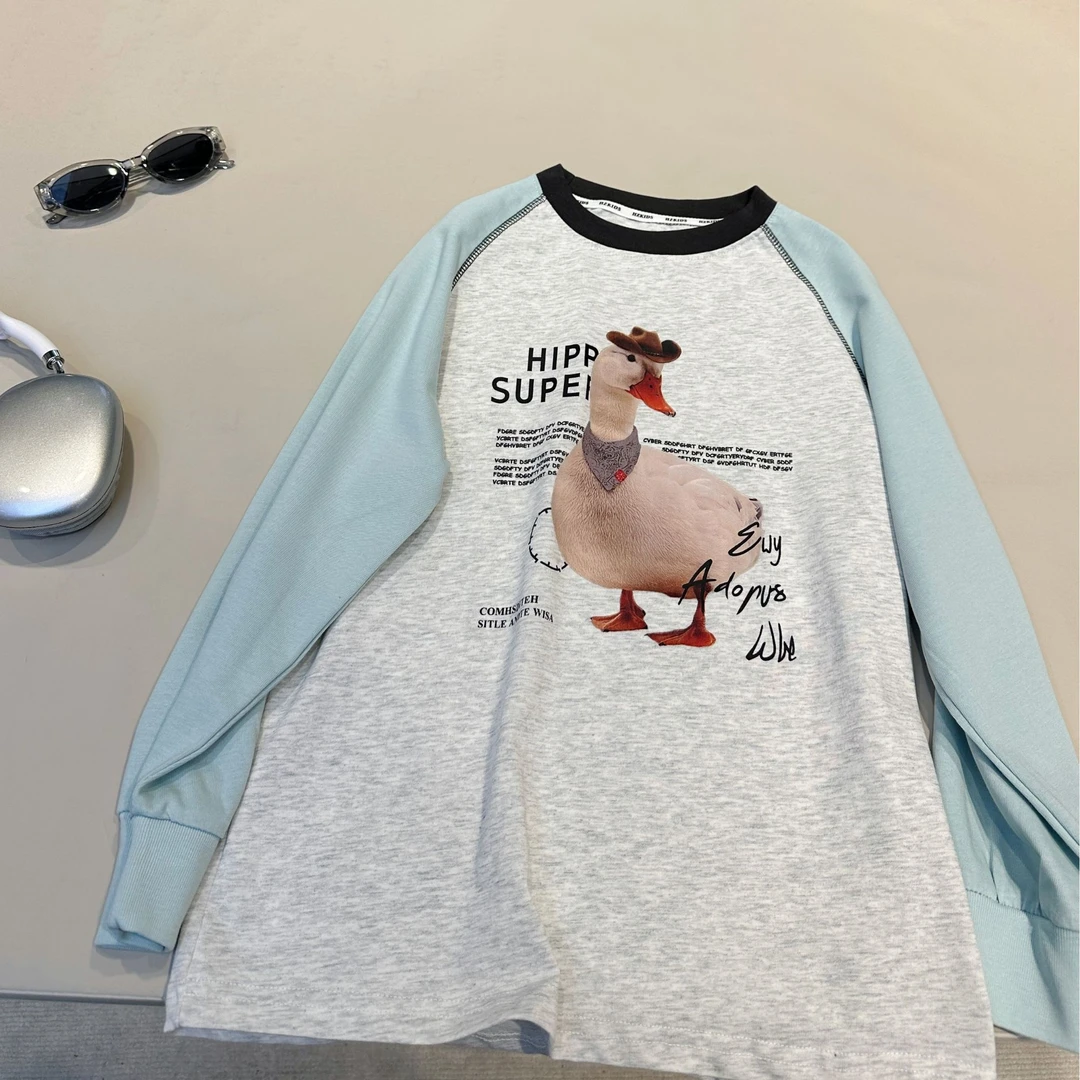 儿童春装新款韩范中大童舒适插肩袖韩版大版卡通T恤长袖上衣25071