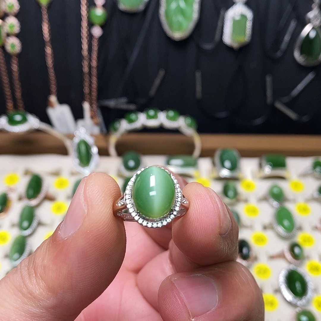 和田玉（碧玉）银S925镶嵌戒指