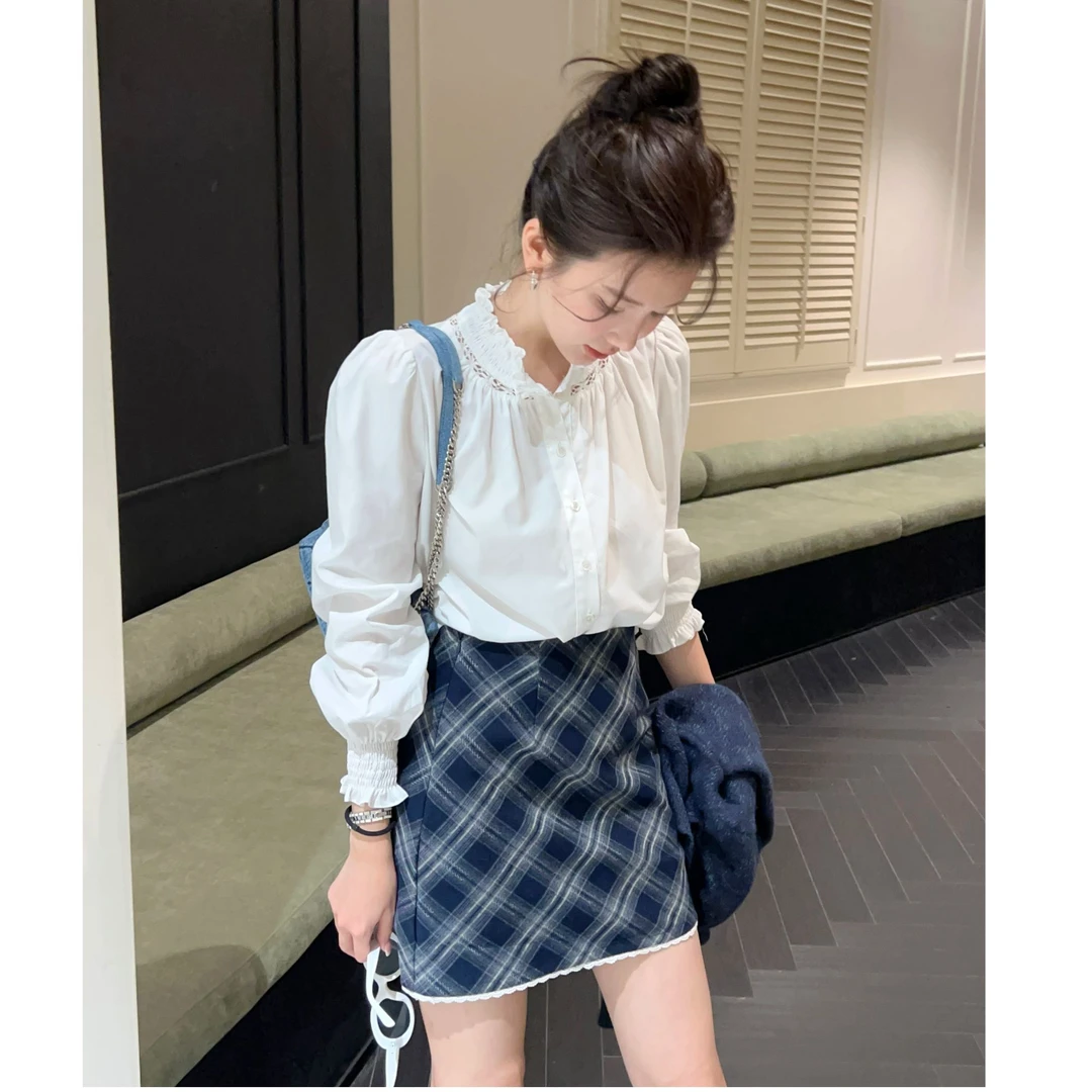 【大钱DAQIAN】海岛小调 设计感花边木耳边衬衫手工法式秋冬衬衫