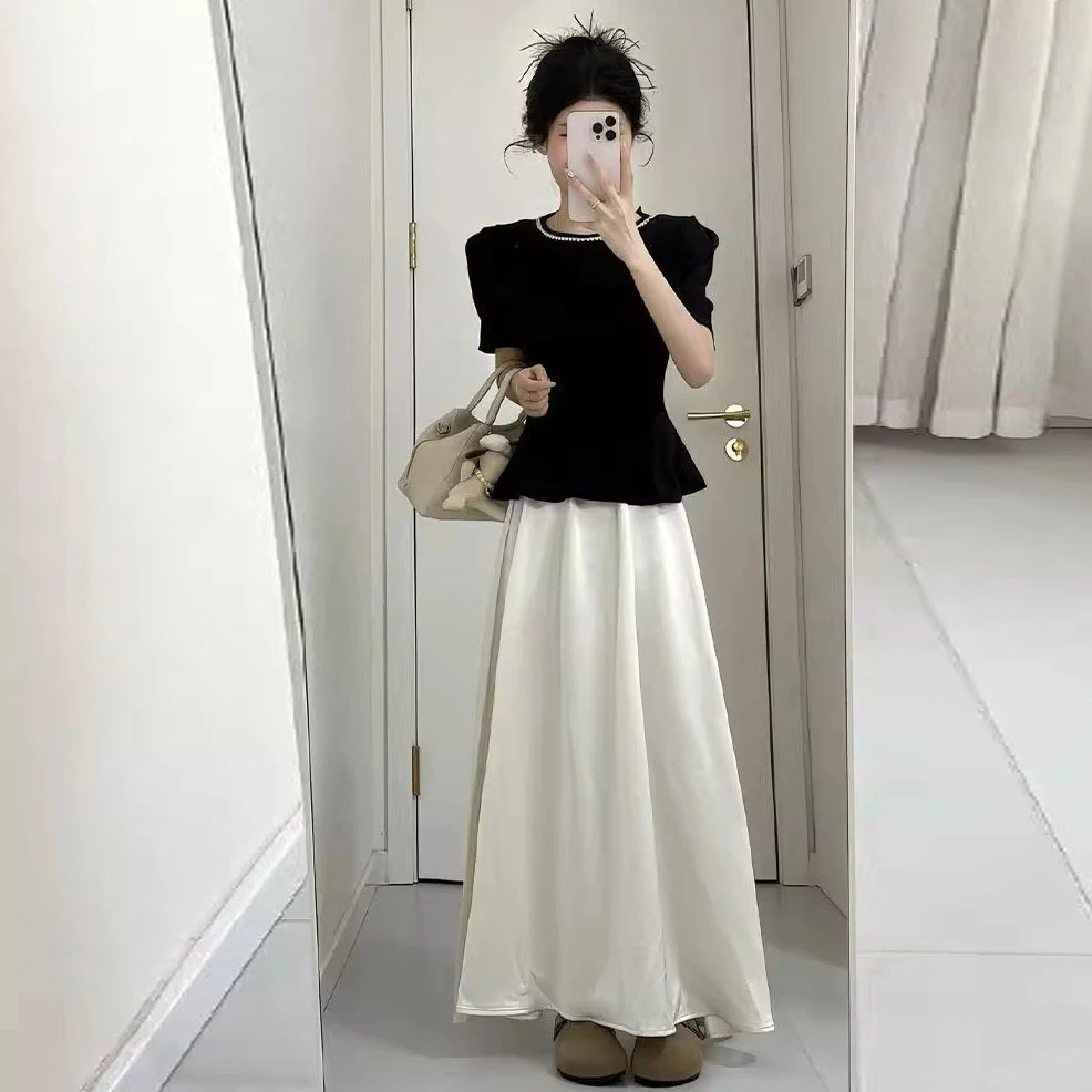 【孤品微瑕次品NO退NO换意慎拍】黑色拼接泡泡袖上衣女7311#