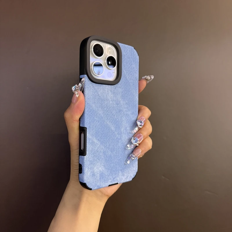 牛仔布纹磁吸适用苹果16promax手机壳14/15pro防指纹14创意15新款