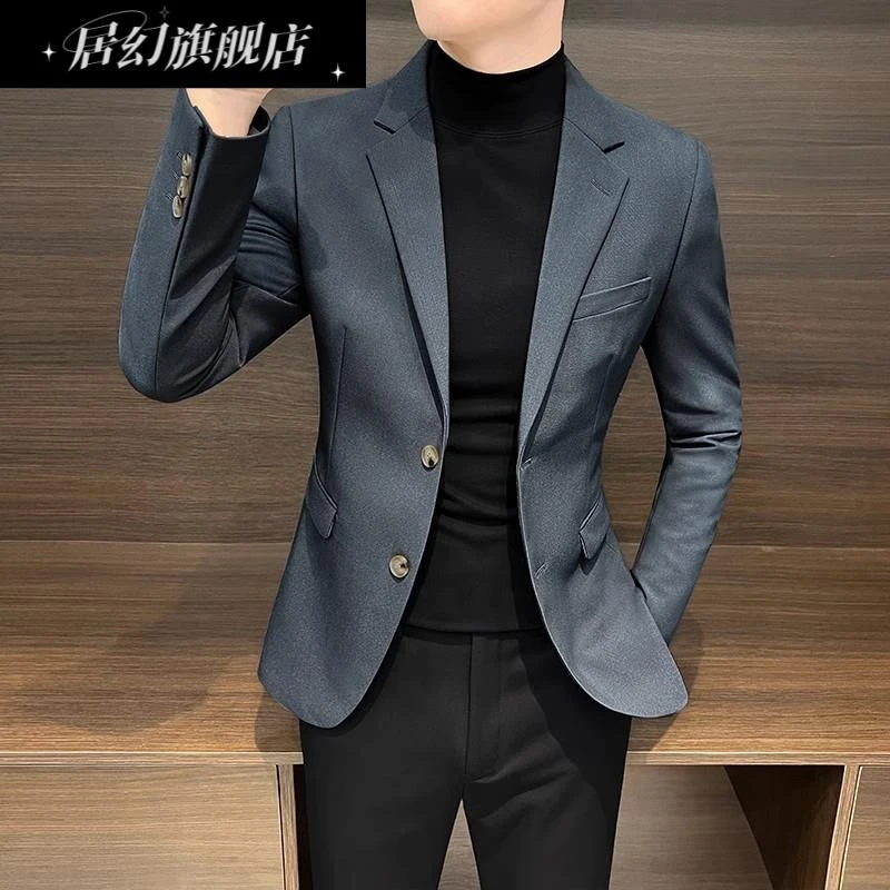 居幻休闲西装外套男士春秋季2025新款商务高级感时尚百搭潮流西服